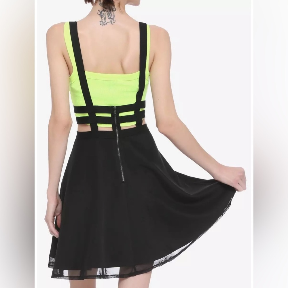 Hot Topic Black Cage & Mesh Suspender Skirt - Size Large